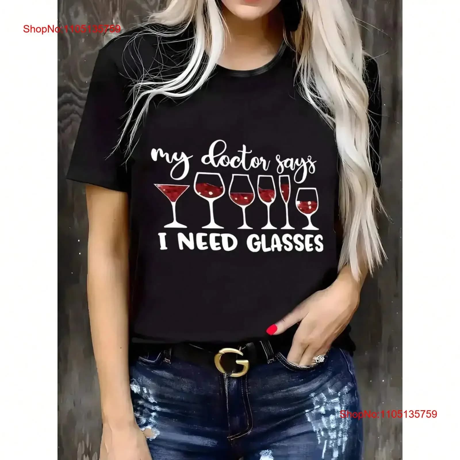 T-shirt casual da donna girocollo con stampa di bicchiere da vino Top morbido d vintage lavato streetwear traspirante unisex
