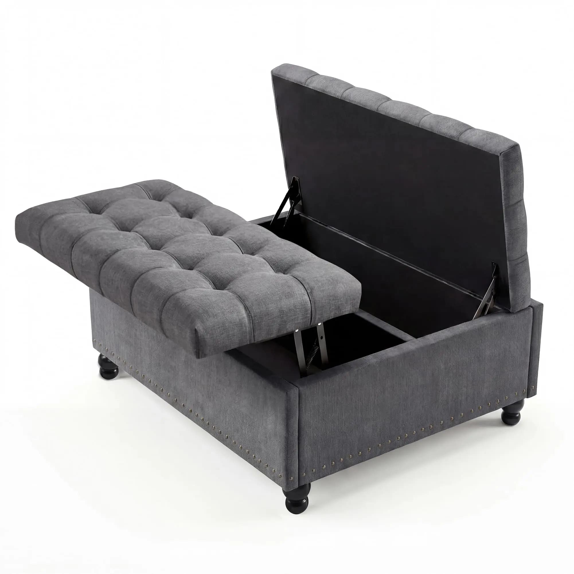 36 Inch Square Lift Top Storage Ottoman, Upholstered Ottoman Bench with 169L Large Hidden Storage Space, Tufted Padded Seat with Wood Legs, Multi-Functional Footrest Coffee Table or Extra Seating, 300LBS Capacity