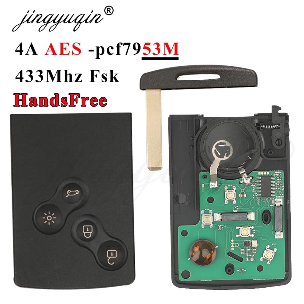 Jingyuqin 433MHz 4A PCF7953 Chip Chiave Dell'automobile Smart Card Per Renault Clio IV Captur Passivo Keyless Go Entry Sistema A ManiFree A Distanza