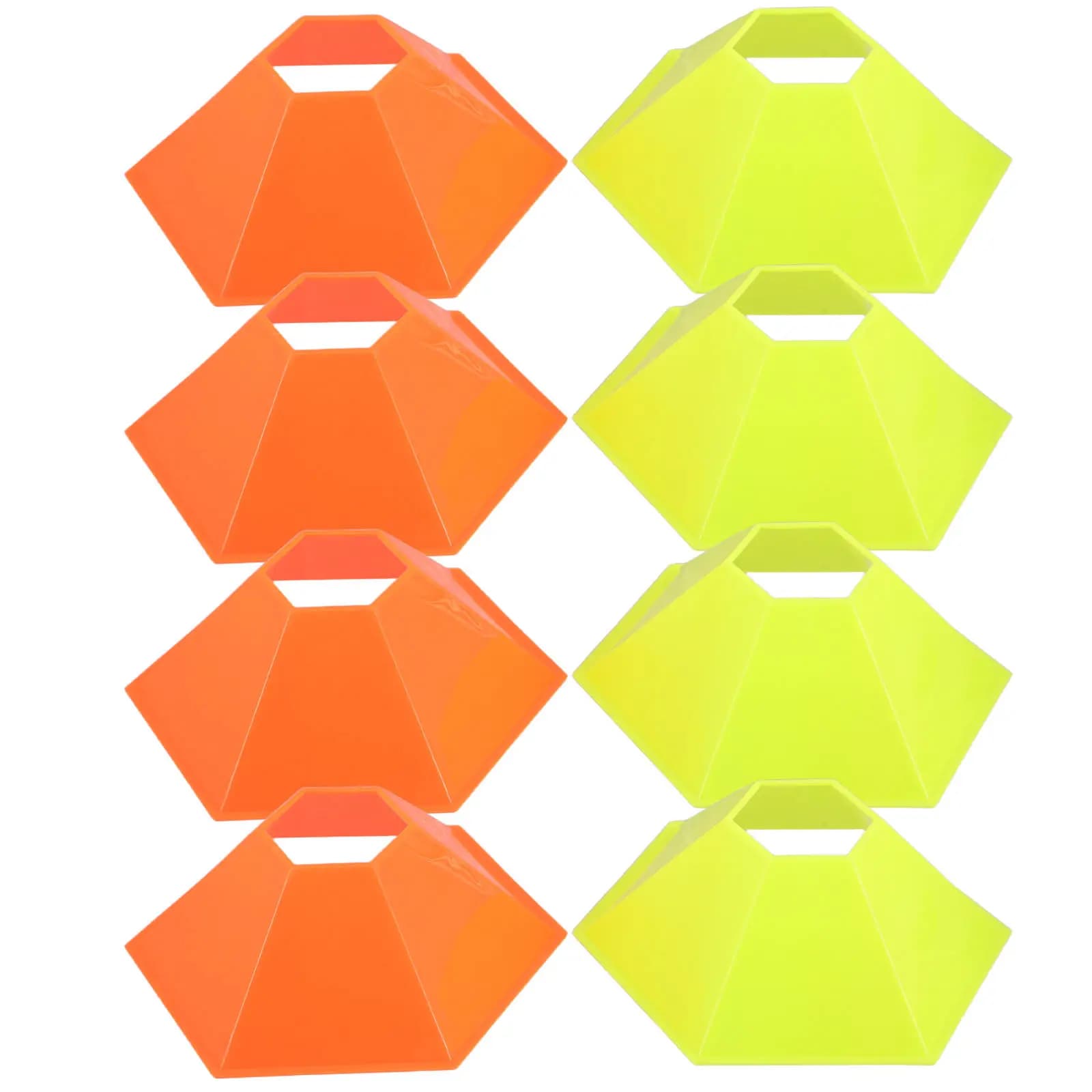 Set of 8 Hexagonal Cones for Calcium Training, Orange and Green High Visibility Discs for Dribbling Exercises and Steps, Portals