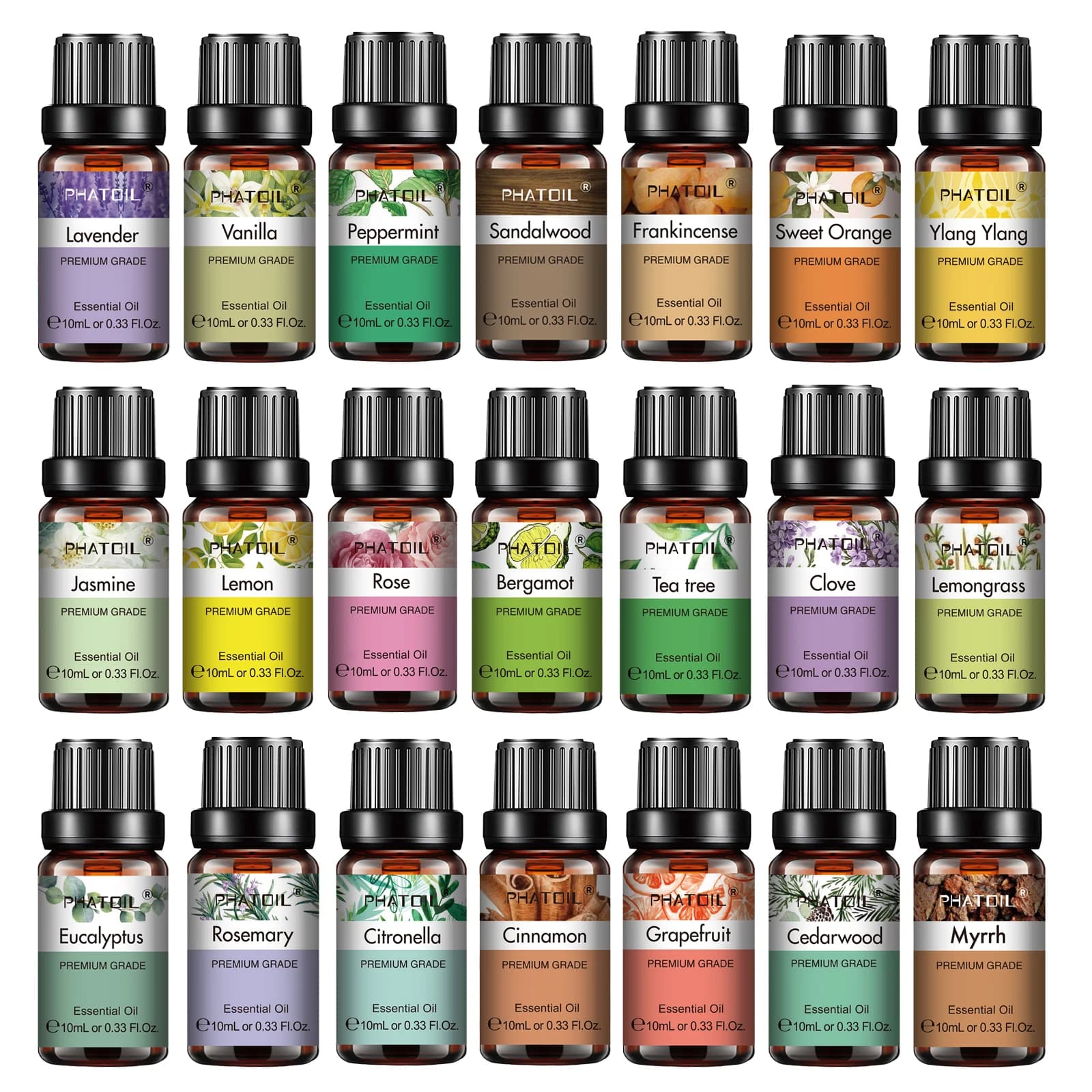 PHATOIL 10ml Oli Essenziali Puro Naturale Per Diffusore Aromaterapia Eucalipto Bergamotto Vaniglia Aroma Olio per Candele Sapone Fare