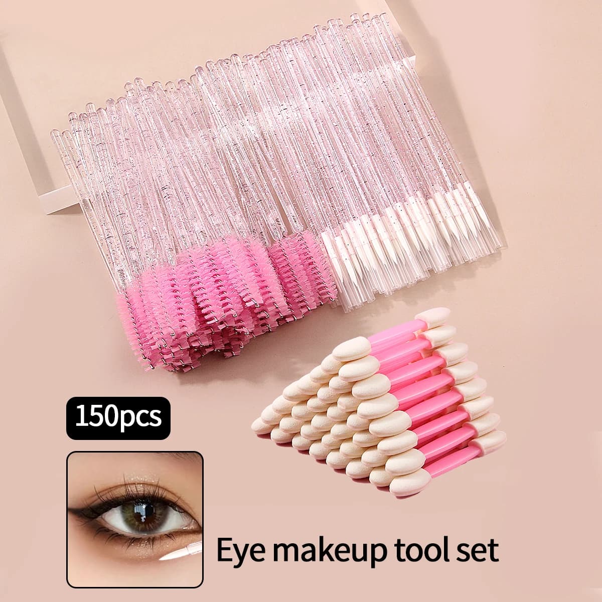 50 spiral brushes for eyelashes + 50 single head eyeliner brushes + 50 double head brushes with sponge for eye shades, beauty tool