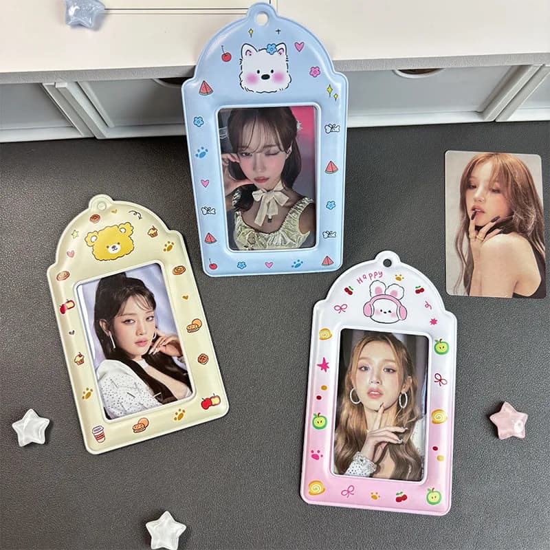 Portacarte a forma di cartone animato, stile Ins, custodia per foto Polaroid di idol Kpop, custodia per fotocard da 3 pollici, ciondolo.