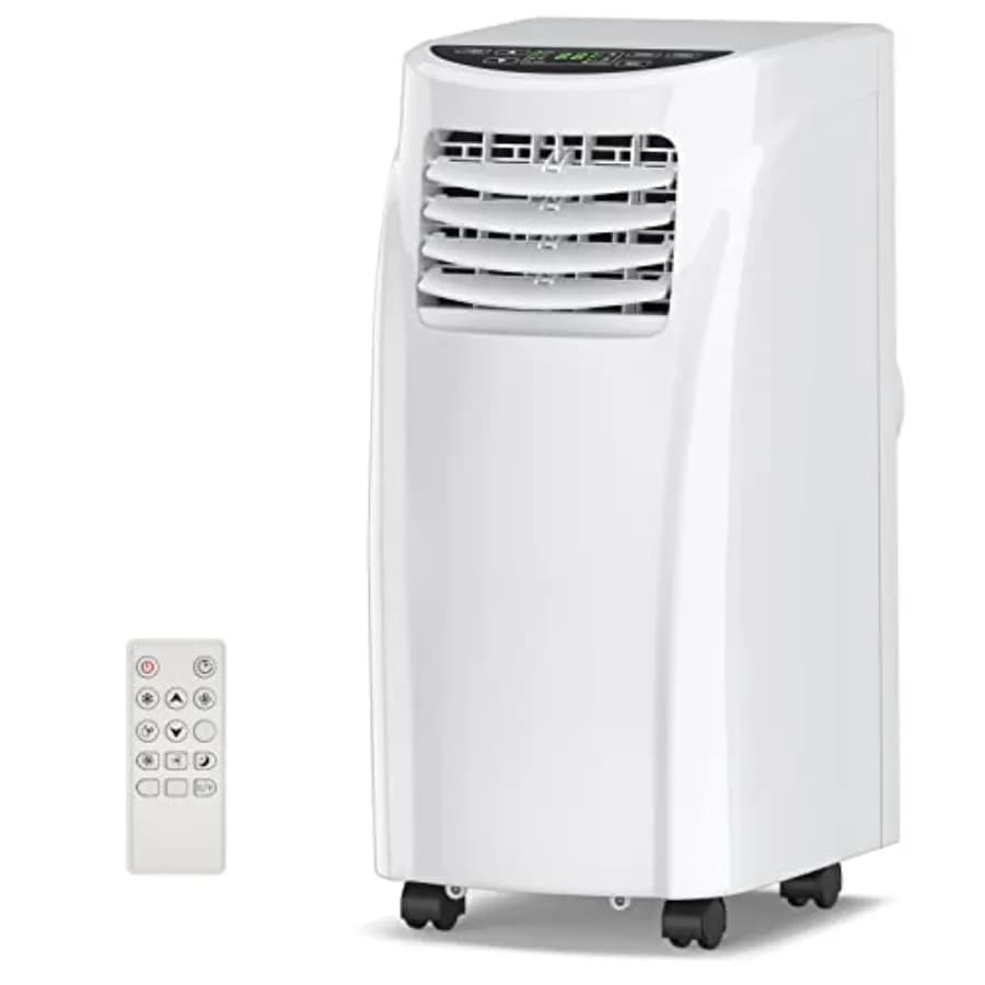 Portable Air Conditioner, 8000 BTU for spaces up to 230 sq.ft, white plastic housing, quiet sleep mode, dehumidifier function,