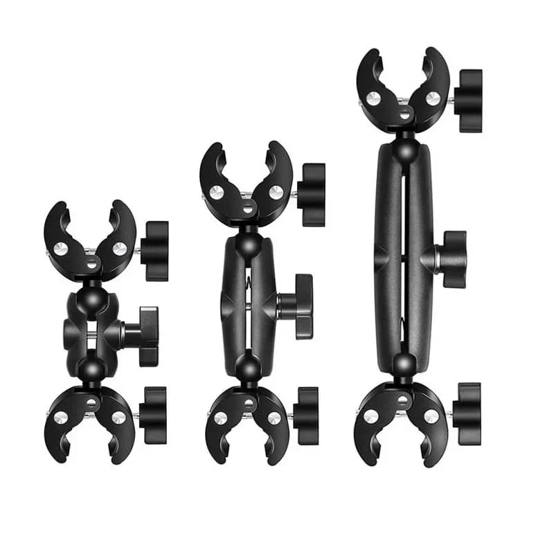 Morsetto a doppia clip per fotocamera, per manubrio di moto e bicicletta, supporto per fotocamera sportiva, luce LED, riprese video, ciclismo
