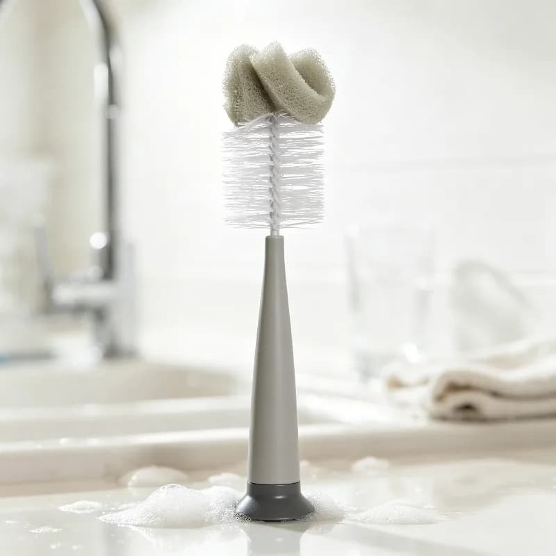 Gray Sponge Bottle Brush, Durable Household Cleaning Accessory for Washing Bottles, Tumblers and Jars