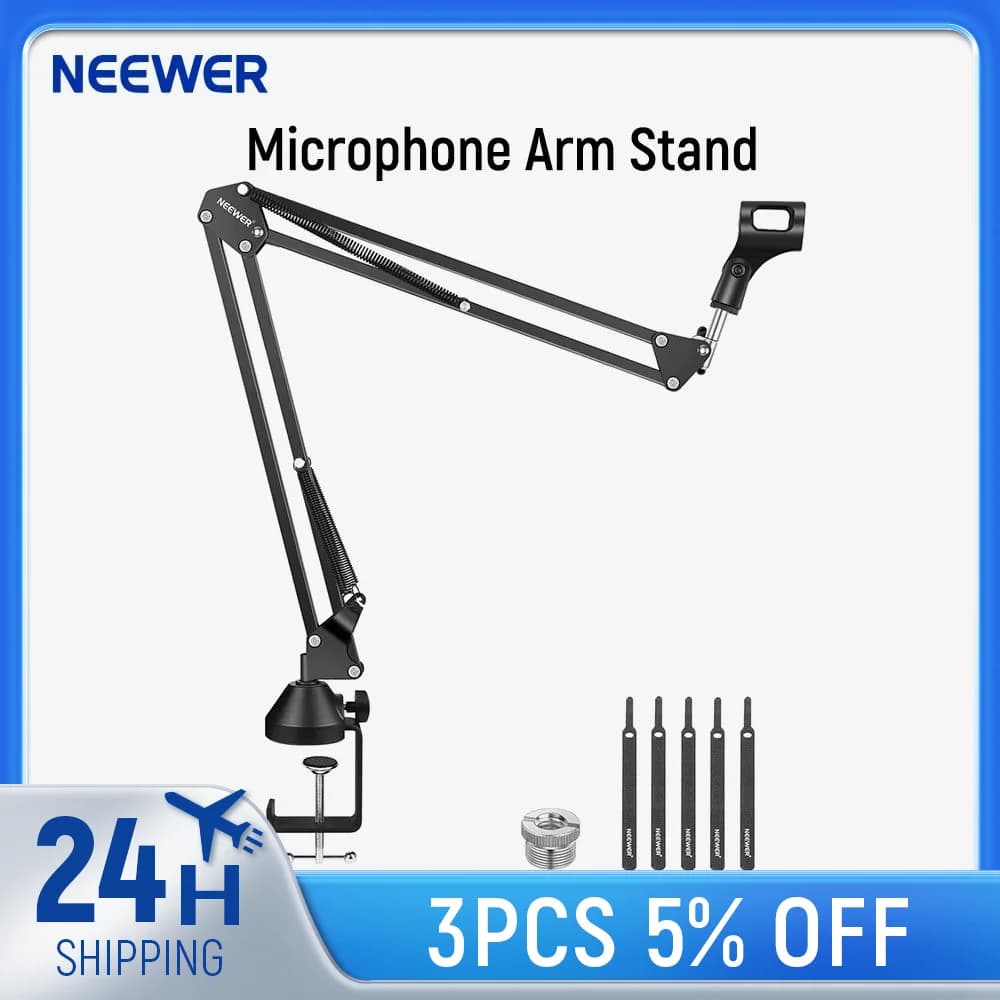 Supporto per braccio per microfono Neewer, supporto per braccio per microfono a forbice con braccio di sospensione con vite da 3/8 "a 5/8" e fascette per cavi