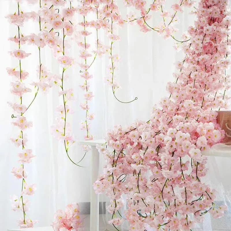 1.8M Artificial Sakura Flowers, Wedding Garland, Roses for Garden, Home Party Decoration, Fin Silk Plants for Spring Scrapbook