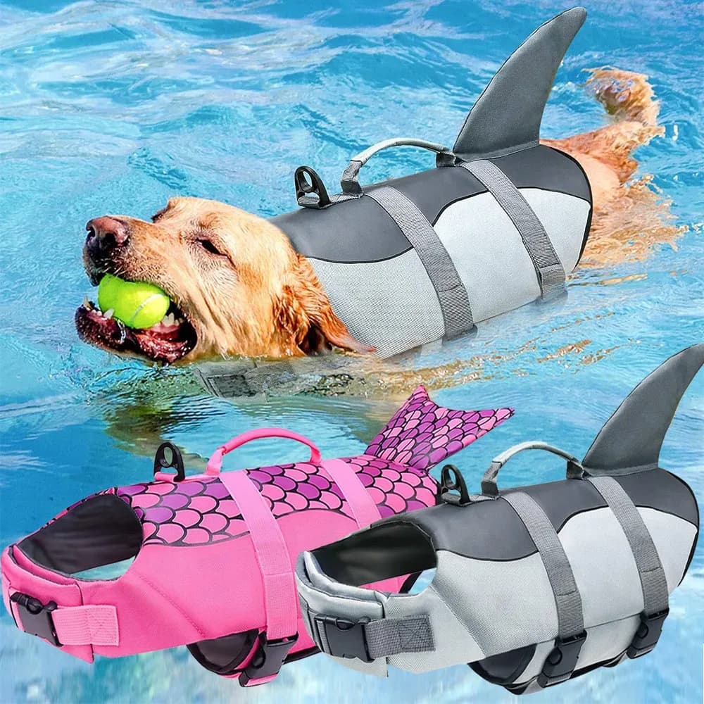 Pet Life Jacket Vest Shark Design Summer Swimwear for Dogs Puppy Dog Clothes Harness Scales Pattern for Swimming
