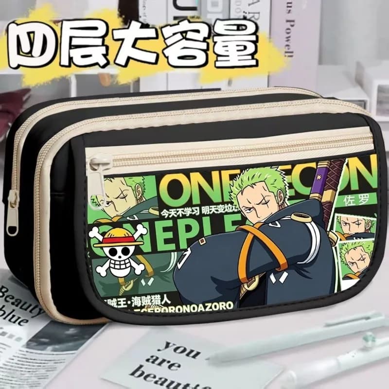 Cartoon One Piece Large Capacity Pencil Bag Student Lufei Solon Animation Learning Stationery Storage Box Gift Spot Wholesale