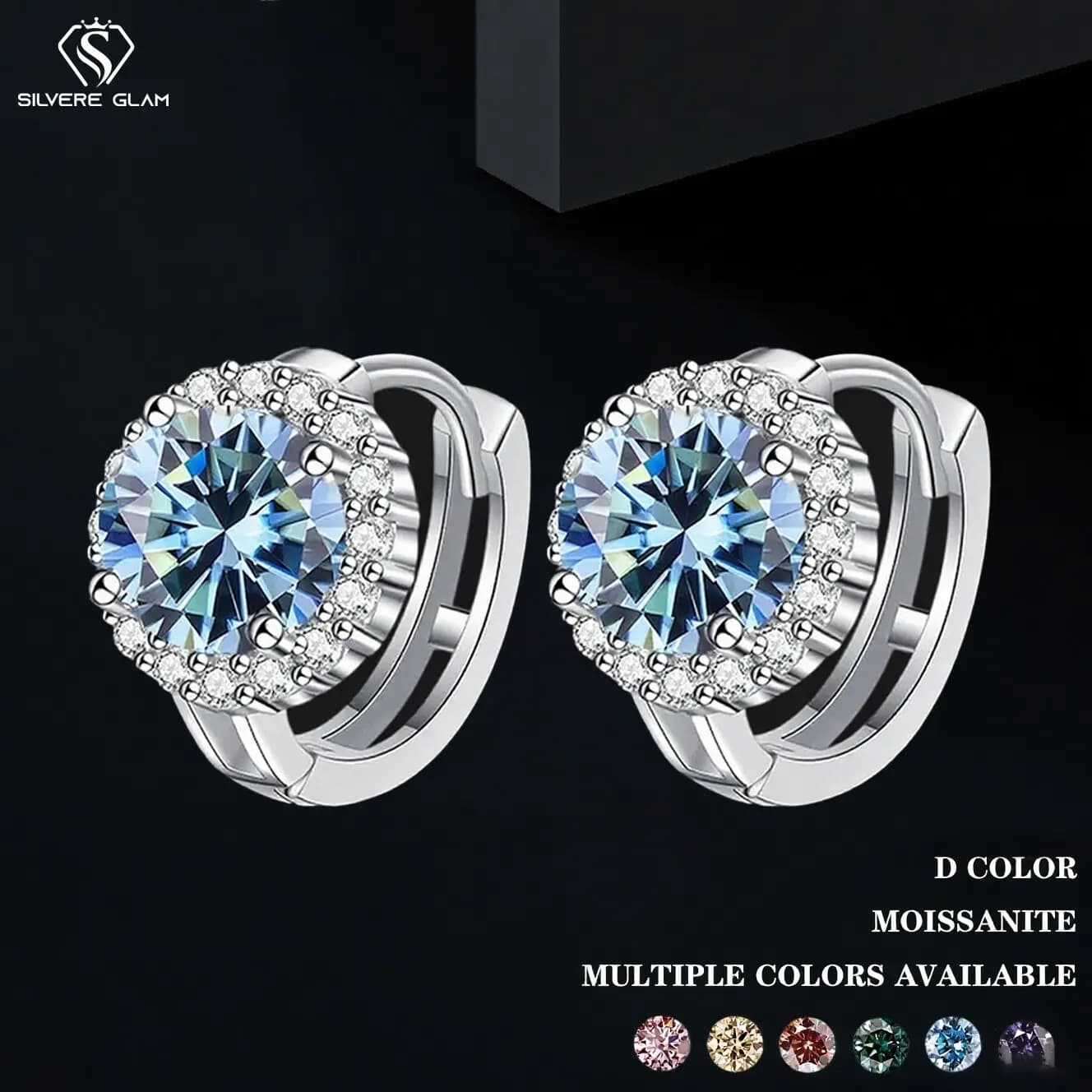 TY 0.5ct 1ct Orecchini Moissanite rosa Donna S925 Argento Nero Blu Verde Grigio Arcobaleno Lab Diamante Orecchini a bottone da sposa