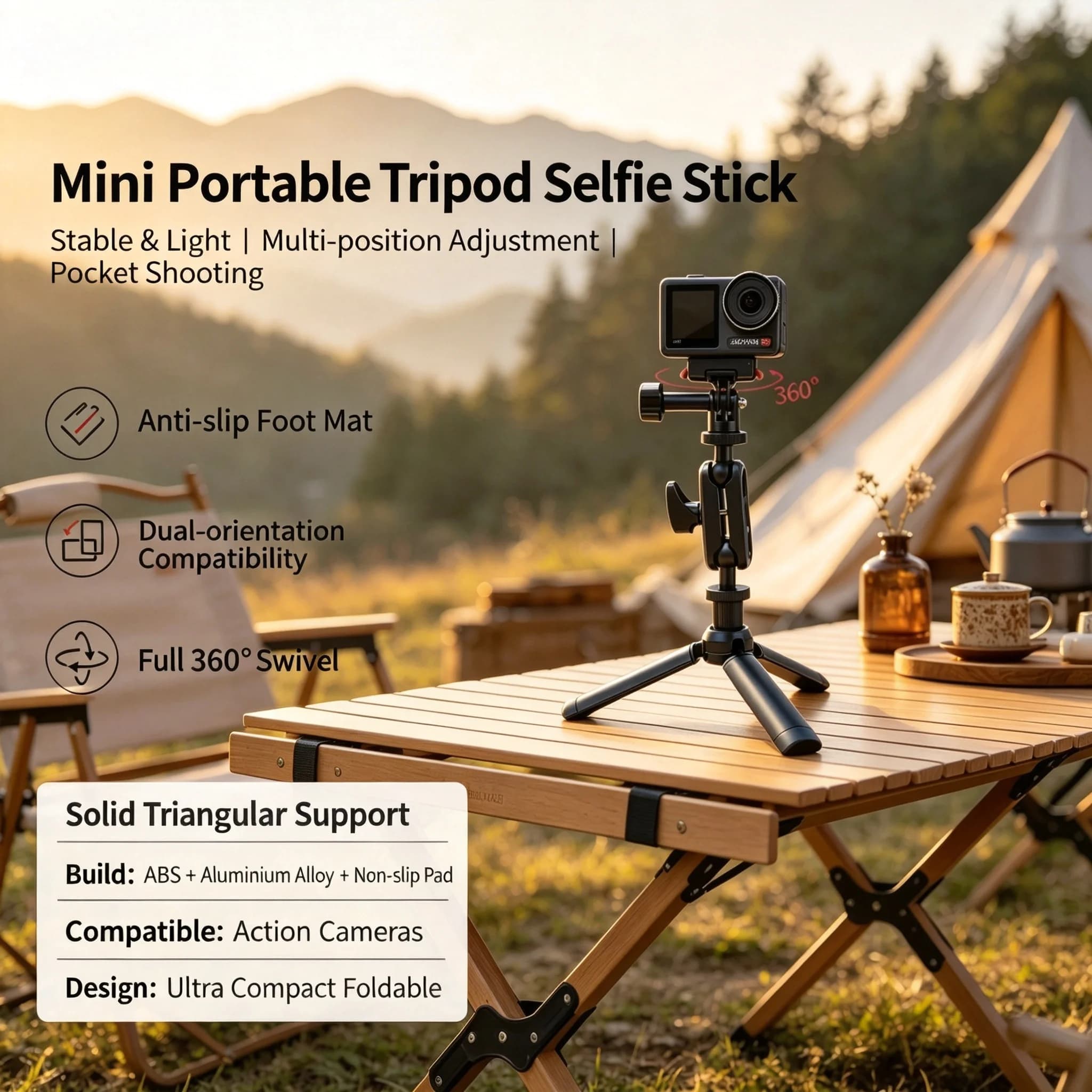 Magnetic Quick Release Camera Clip Tripod Selfie Stick for DJI Action6 5Pro 4 Insta360 AcePro2 GO Ultra 360 Rotate Shoot Bracket