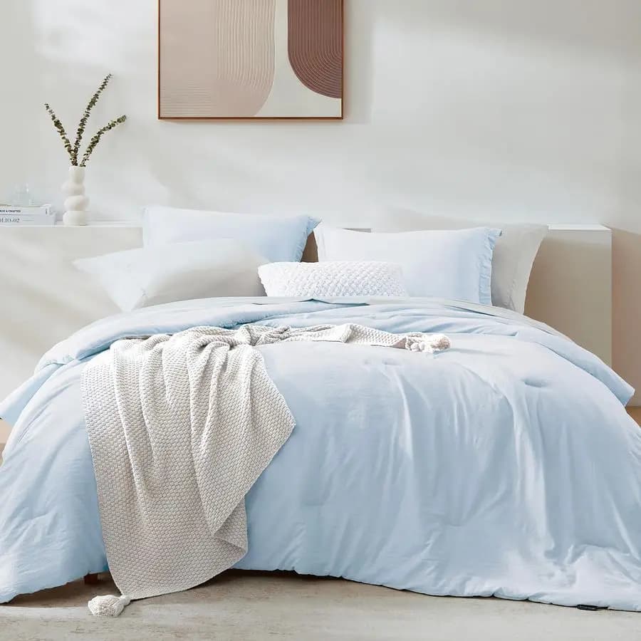 Set Queen 7 Pieces Blue Soft Ice, Complete Set with Sheets with Corners, Flat Bed Sheet, 2 Loyalty and 2 W Bearings