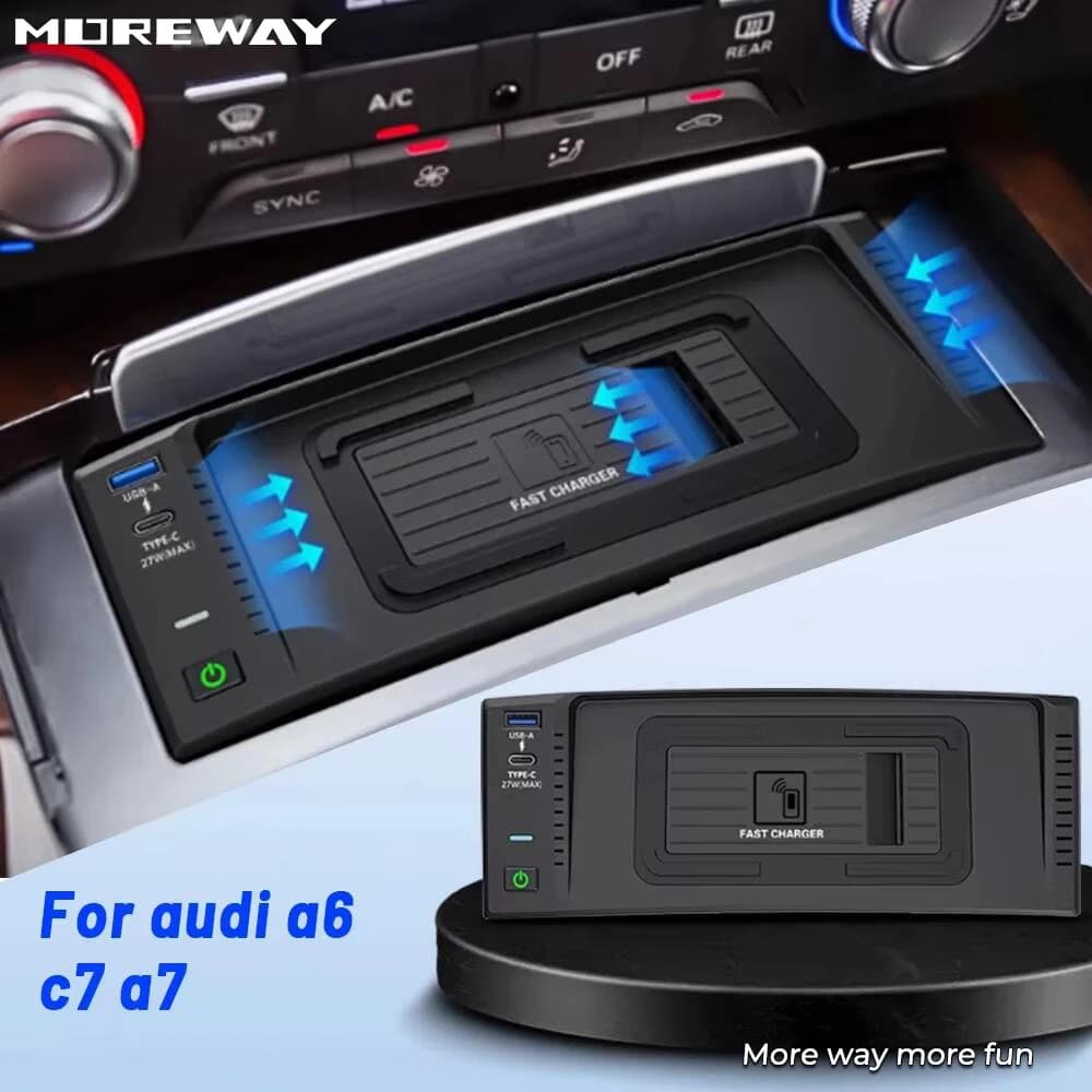 Moreway Wireless Charger for Audi A6 C7 A7 S6 RS6 S7 RS7 2011-2018, phone support with USB-C fast charging, car interior accessory