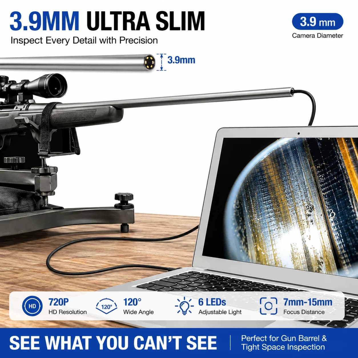 Telecamera Endoscopica Rigida 3.9mm 5.0mm, Telecamera per Ispezione Canne di Fucile, Strumento di Ispezione Industriale USB Type-C