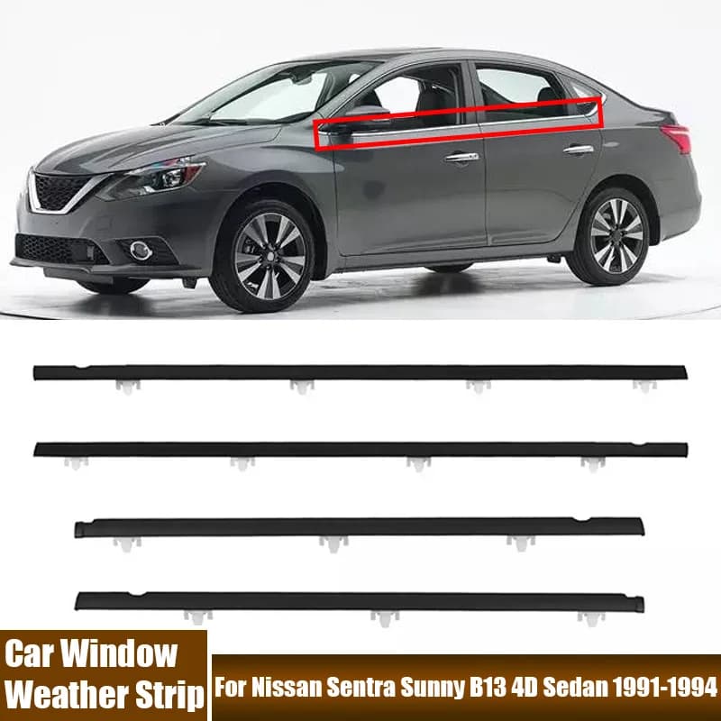 4Pcs/set Car Window Glass Weather Rubber Strips Waterproof Pressure Sealing Strip For Nissan Sentra Sunny B13 4D Sedan 1991-1994