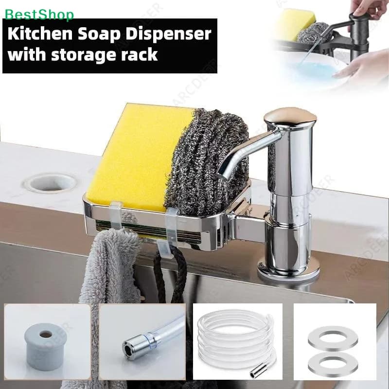 〔R〕Dispenser di sapone per lavello da cucina con supporto per detergente, dispenser di liquido a pressione manuale, kit con tubo di prolunga, accessori da cucina