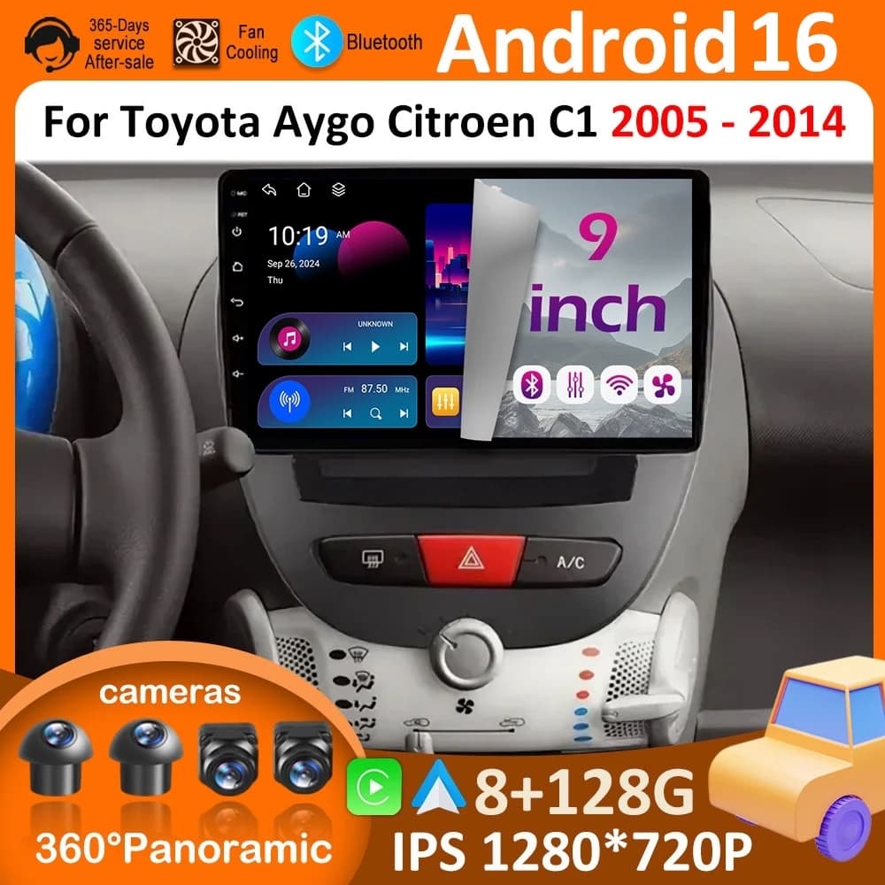Per Toyota Aygo Citroen C1 2005 2006 2007 2008 - 2014 Autoradio Lettore Multimediale Android 16 DSP Stereo Bluetooth Accessori 4G