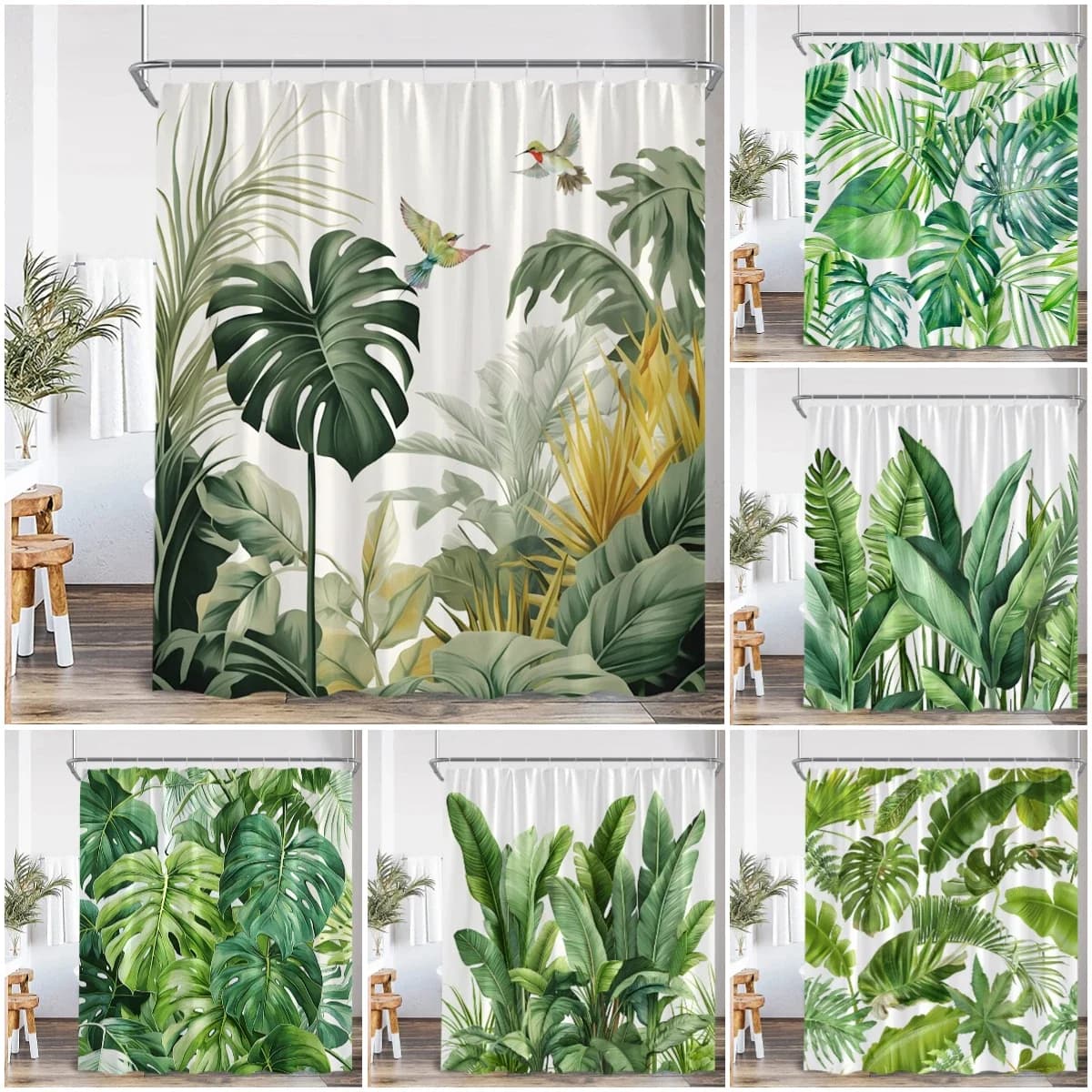 Tenda da doccia Monstera con foglie tropicali Foresta della giungla Foglia verde Piante Verde Decorazioni per il bagno Tenda da bagno moderna nordica