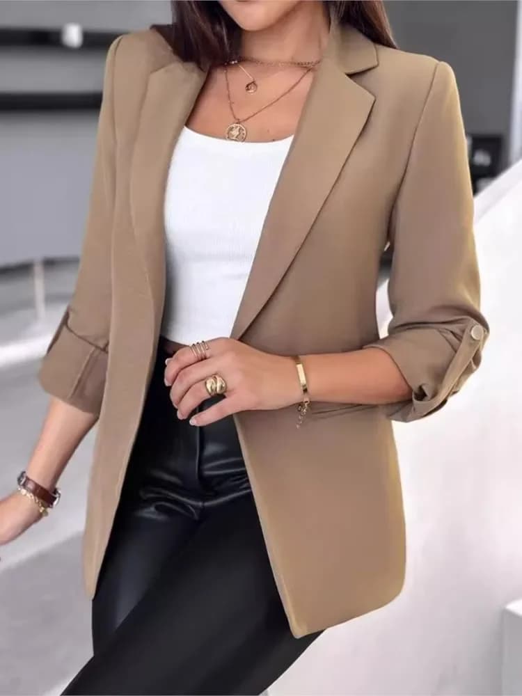 Blazer cardigan da donna elegante nuovo autunno inverno manica lunga giacca cappotto casual in tinta unita per blazer slim da donna
