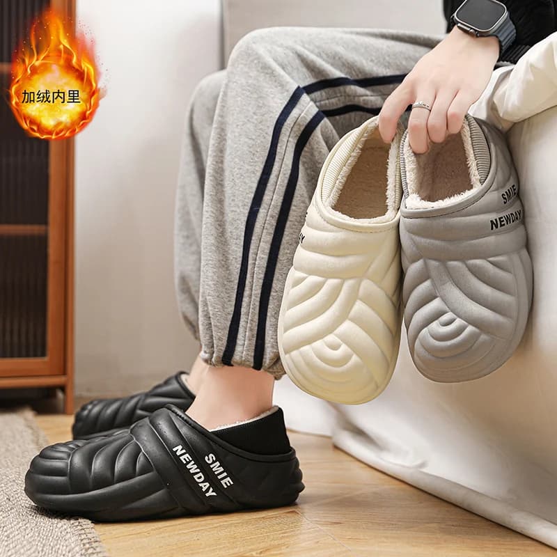 Thick Soft Thermal House Cotton Slides Men Women Dense Fuzzy Interior Wear Resistant Rubber Outsole Slip On Light Cozy Footwear