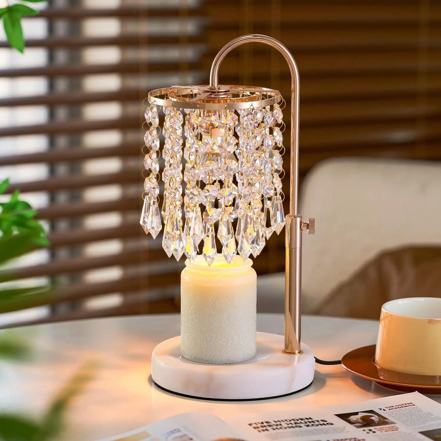 Scaldacandele lamp with Timer and Dimmer, Height Adjustable, Base in Marmo for Candles in Barattolo, Decorative Gift for House Inauguration