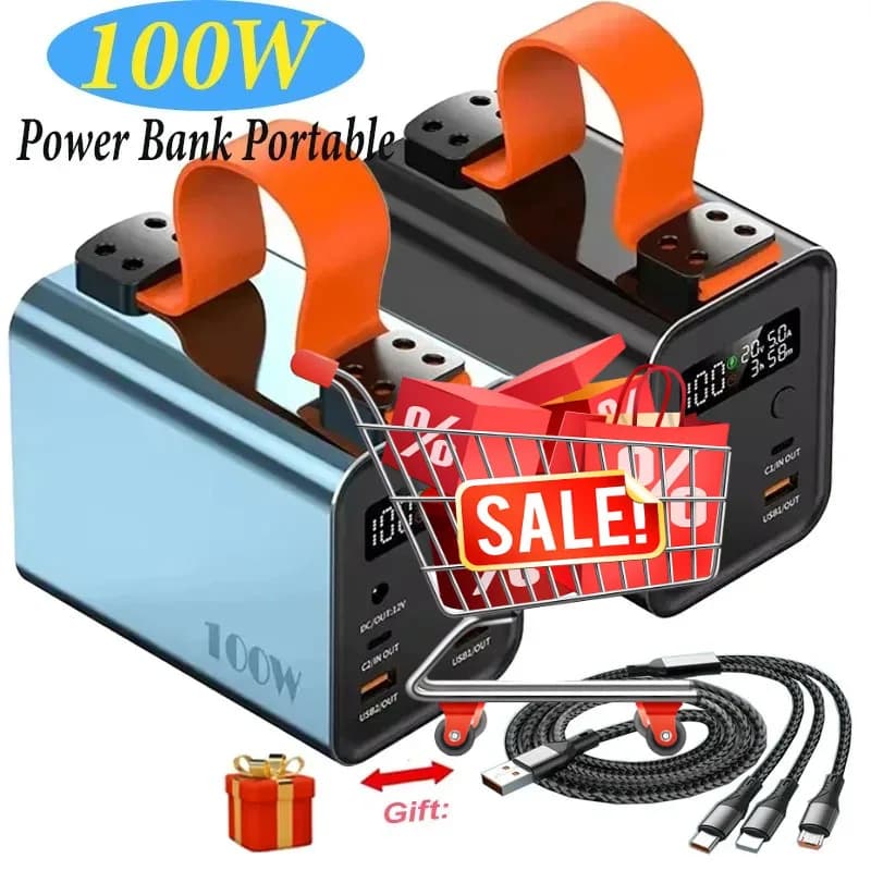 Power Bank 100W Fast Charging Portable External Battery USB C PD QC DC for iPhone Samsung Xiaomi Laptop