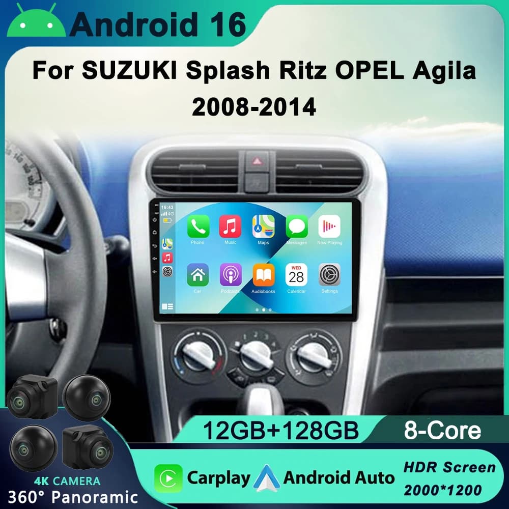 Lettore autoradio Android 16 per OPEL Agila 2008-2014 per SUZUKI Splash Ritz 2008-2014 unità stereo di navigazione GPS WIFI