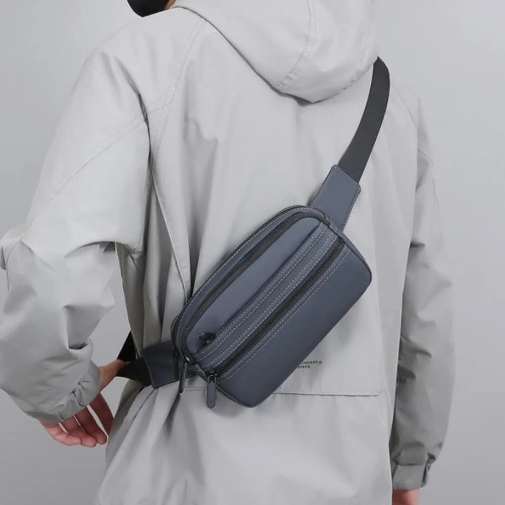 PU Belt Bag for Men, Lightweight and Adjustable, Multi-layer Shoulder Bag, Running Waist Bag