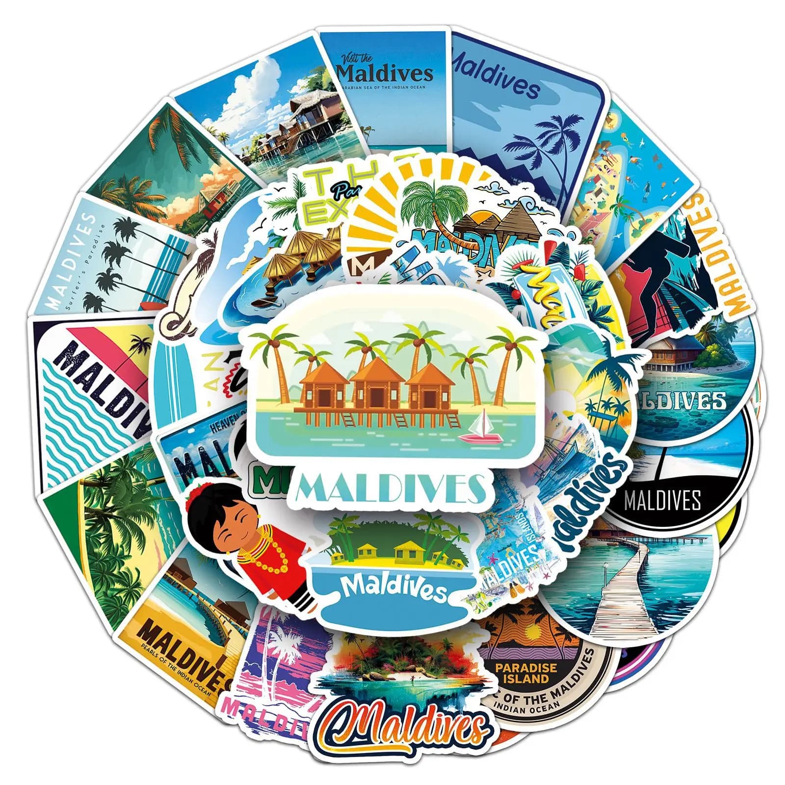 50Pcs Maldives Stickers for Decoration Water Bottle Bike Skateboard Luggage Toy Snowboard Helmet motorcycle Gifts