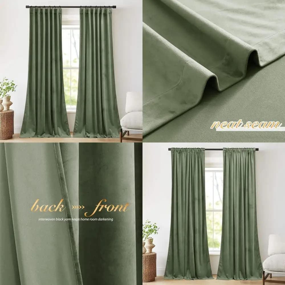 Tende Isolanti in Velluto Verde Salvia Spesso, 52x108, Set di 2 Pannelli per Porte Scorrevoli e Finestre Grandi