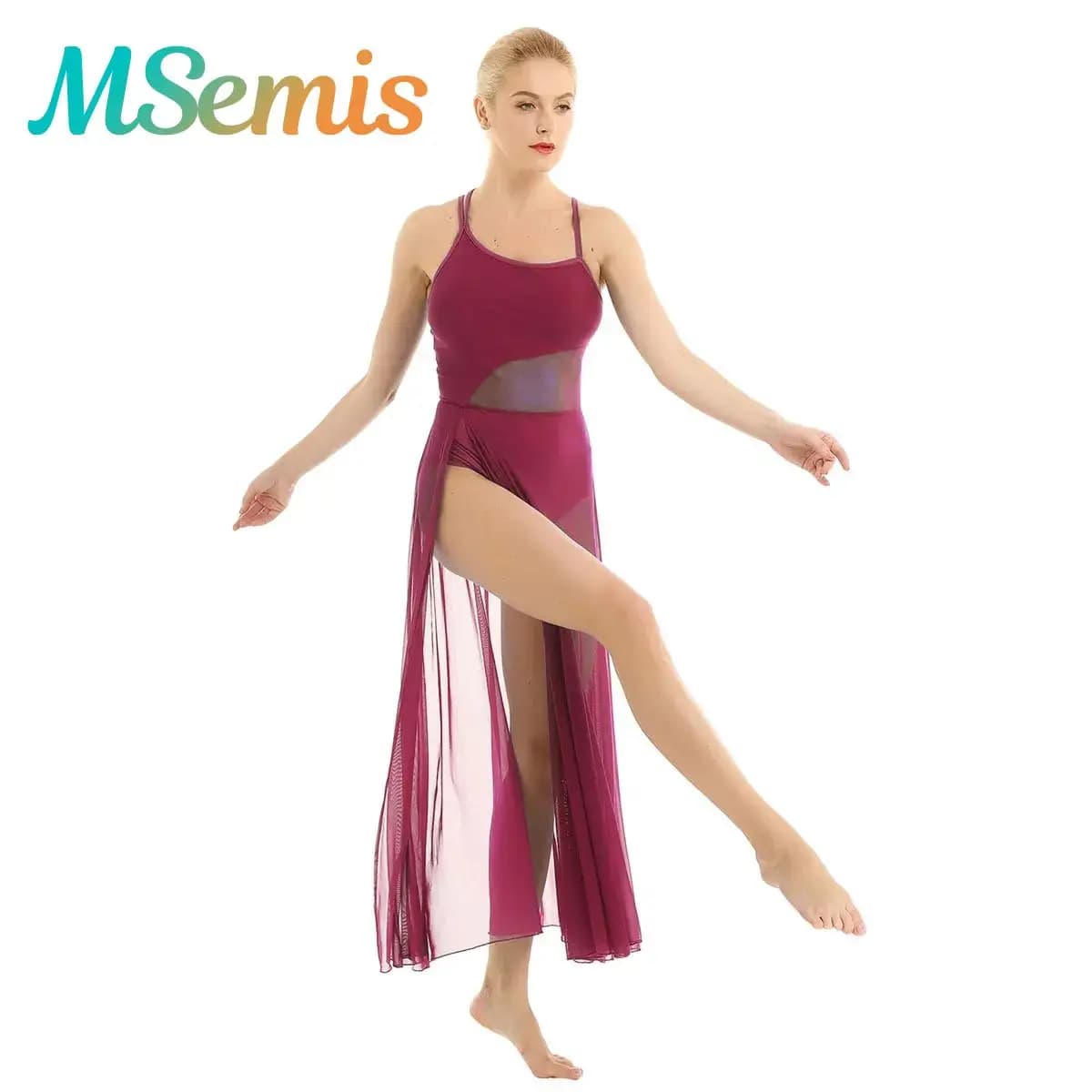 Abiti da danza lirica per balletto adulto da donna, ginnastica, pattinaggio di figura, costume da sala da ballo, body in tulle, maxi abito con sovrapposizione di rete divisa