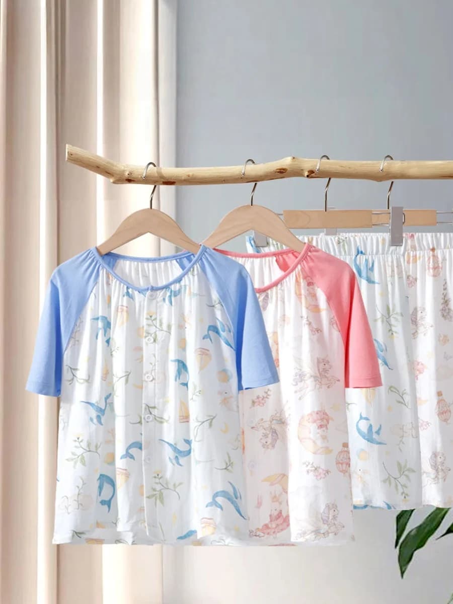 Pigiama per bambini con stampa di cartoni animati, leggero e traspirante, t-shirt per ragazze, morbido e delicato sulla pelle, pantaloni per ragazzi.