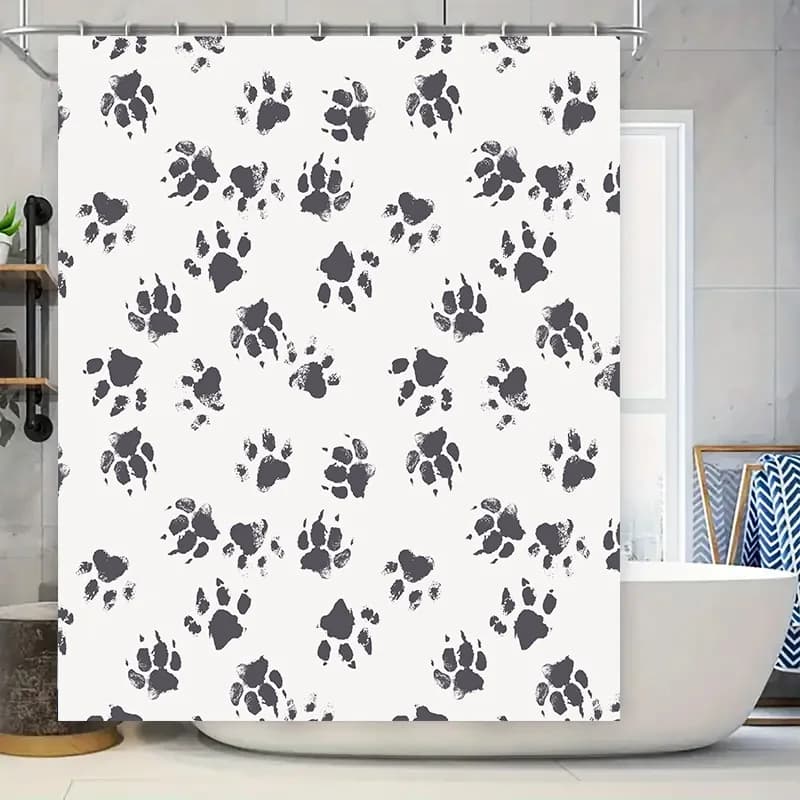 Tenda da doccia floreale bianca con motivo con stampa zampa, copertura decorativa moderna per tappetino da bagno impermeabile per accessori per il bagno di casa Bla