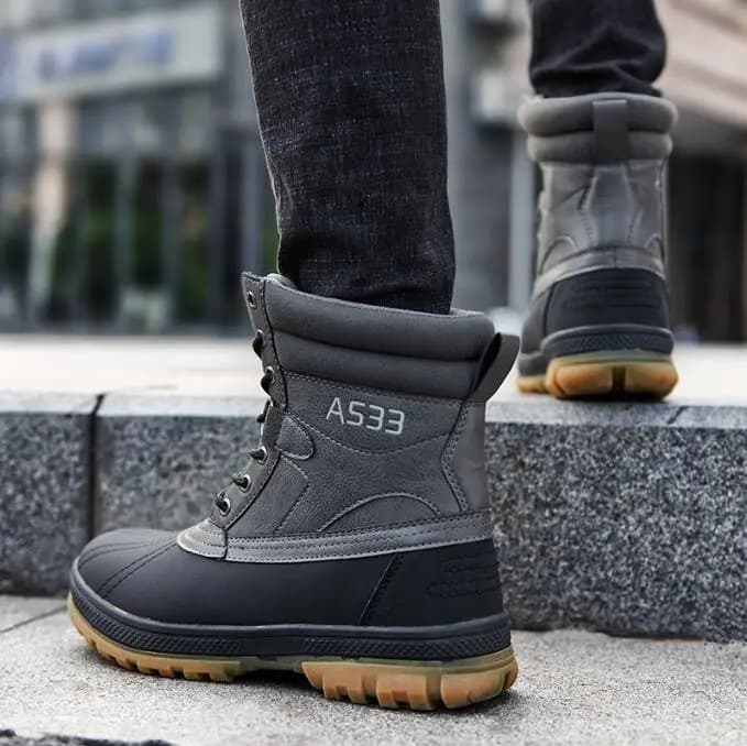 Stivaletti da uomo in pelle Scarpe casual da esterno Stivali da lavoro caldi da uomo leggeri Scarpe da trekking classiche antiscivolo