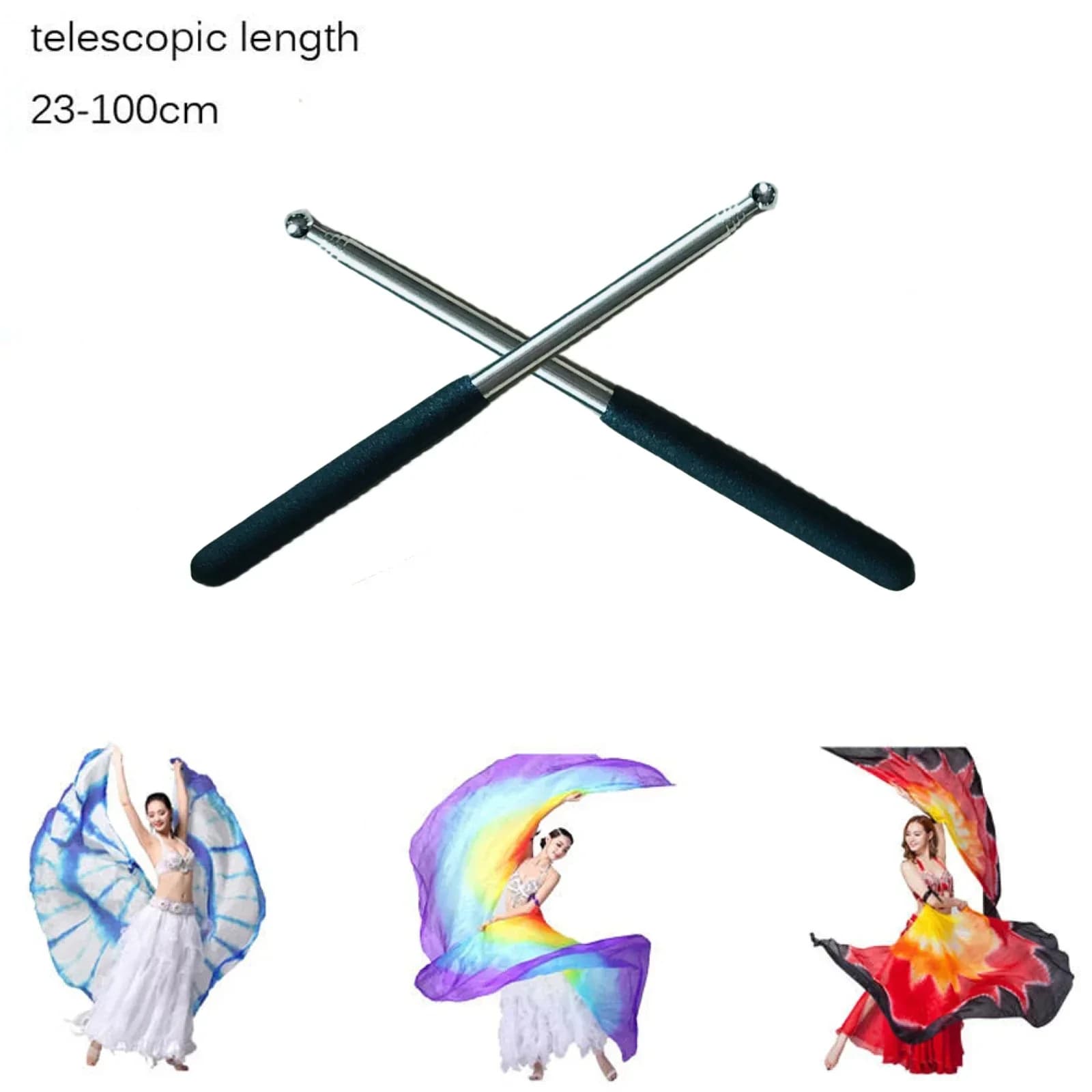 Accessori per la danza del ventre Ali di danza del ventre Bastoni Egitto Danza indiana Danza del ventre Ali Isis Aste telescopiche in acciaio inossidabile