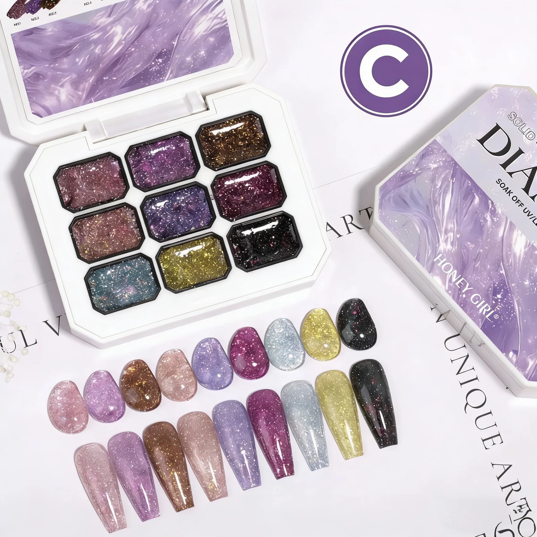1pc 9-color broken diamond solid nail gel, burst flash shiny broken diamond gel, luster long-lasting， nail DIY home salon