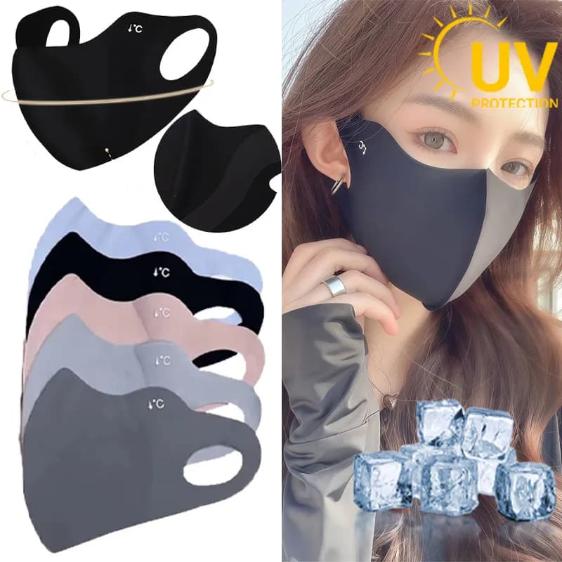 Maschera Protettiva Solare in Seta Ghiacciata per Donne, Sciarpa Viso 3D Traspirante e Lavabile, Protezione UV per Ciclismo Estivo