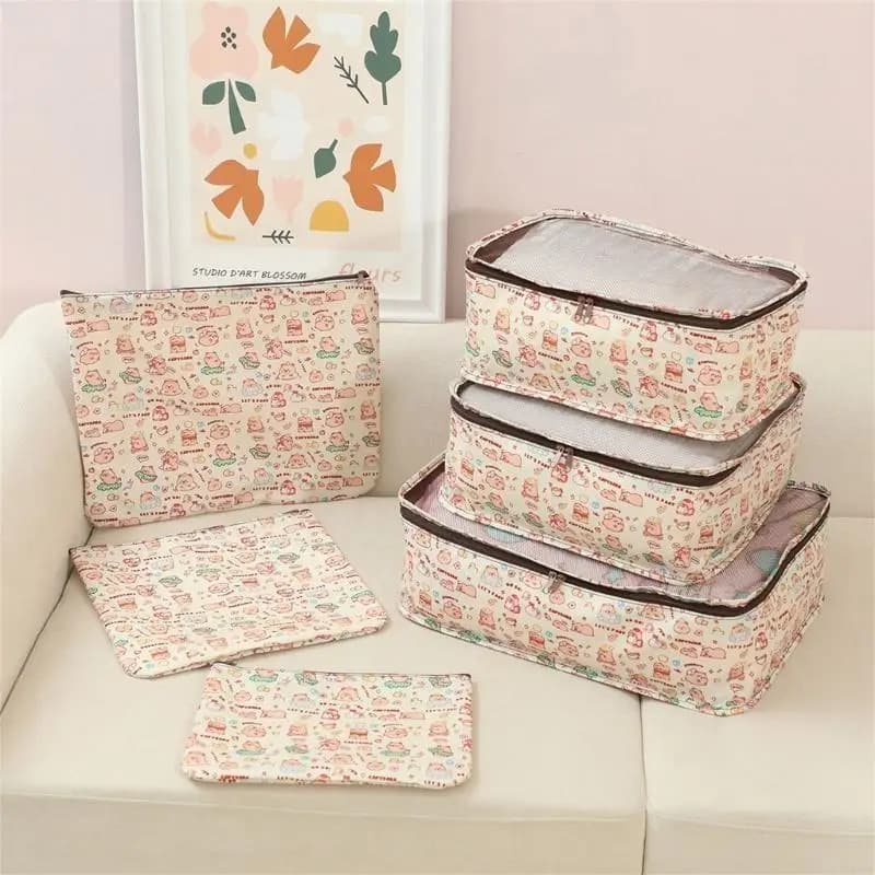 6 Pieces Luggage Sorting Set Featuring Packing Cubes Shoe Bag Cosmetic Case and Laundry Pouches for Tidying Travel X3UC