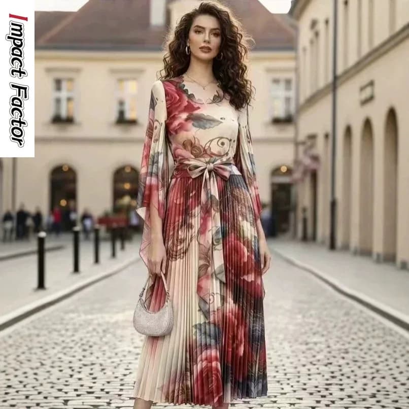 2026 High-end Women's Clothing Elastic Waist Drape Loose Pleated Skirt Miyake Printing Pendulum High-end A-shaped Long Skirt New