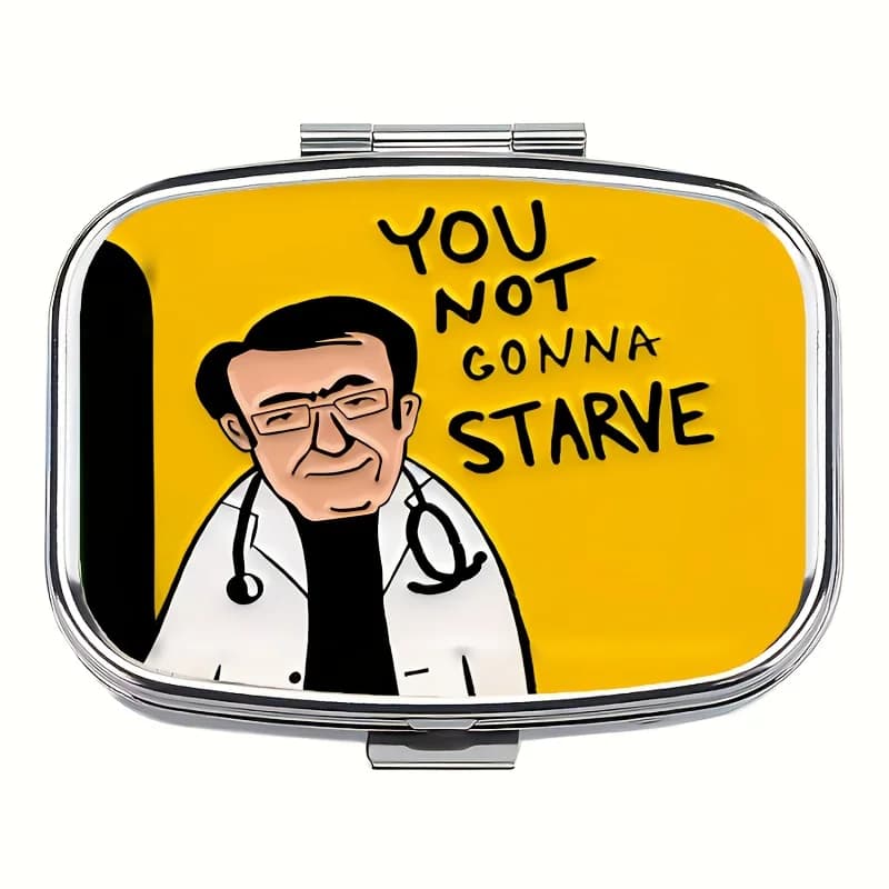 Funny "Dr. No" Emoji Pill Box, Double-Compartment "You Won'T Go Hungry" Pill Box, Perfect for Storing Vitamins, Supplements, and Weight Loss Incentives.