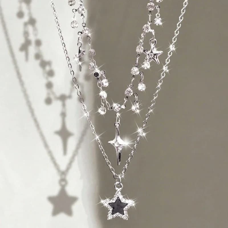 New Fashion Chain Star Double Layer Necklace, Women's Personalized Trendy Daily Versatile Accessories Jewelry Gifts