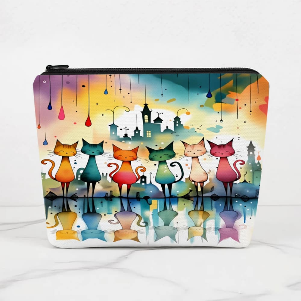 Borse per il trucco con riflessi del cielo urbano e gatti colorati per ragazze, pochette per cosmetici, borsa da toilette, astuccio per matite, custodia da viaggio
