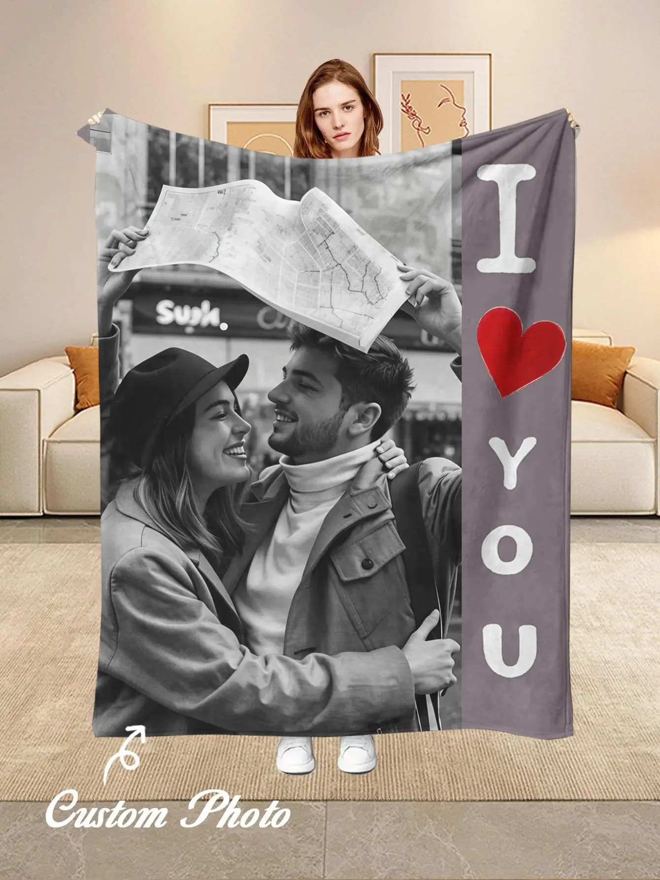 Coperta in flanella personalizzata con foto personalizzata, 1 pezzo - Regalo ideale per Natale, Halloween, compleanni e anniversari, morbida, calda, confortevole, delicata sulla pelle, lavabile in lavatrice, adatta per divano, letto, auto, campeggio, ufficio, decorazioni per la casa