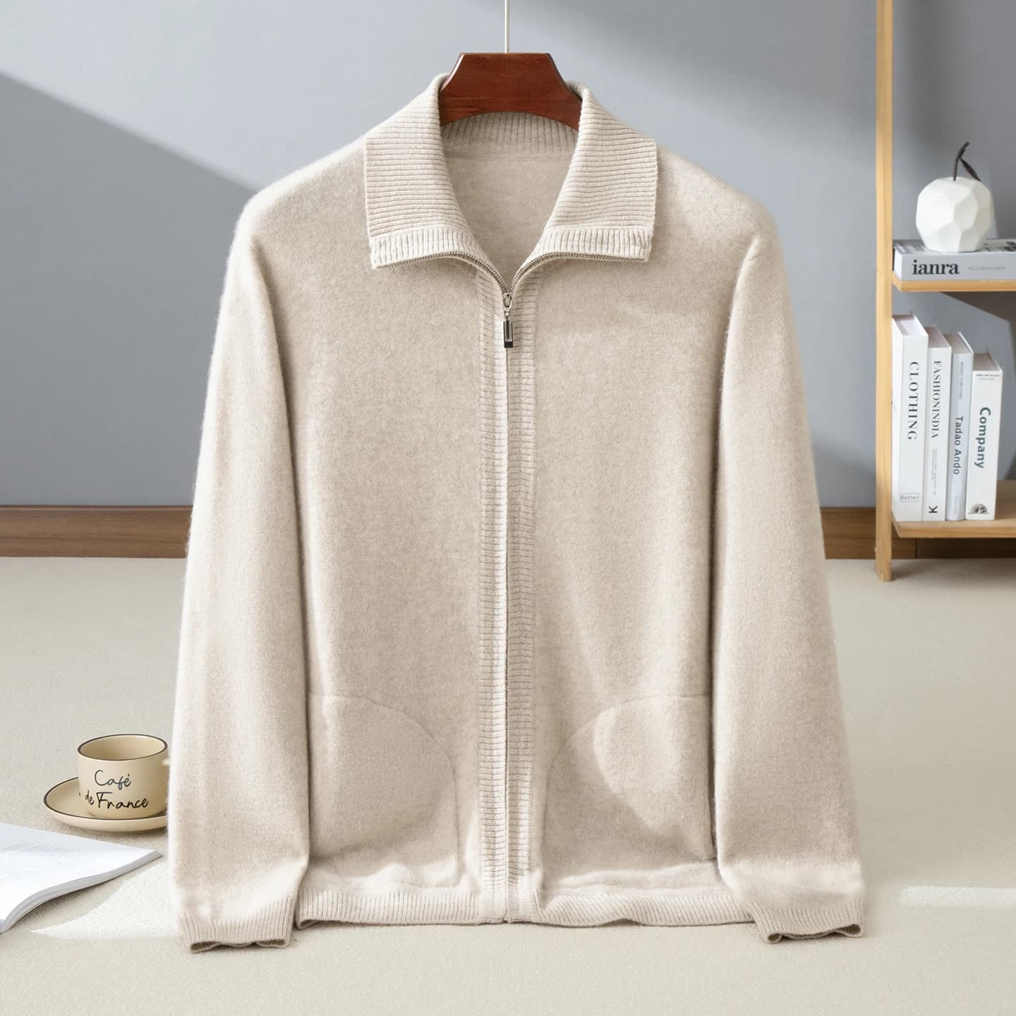 High quality 100% cashmere men's zipper cardigan 7-needle knitted sweater luxury Pull Turn Down collar Jumper loose Tops jacket