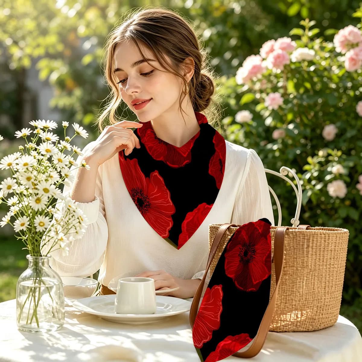Gothic Red Poppy Pattern Bandana Paisley Headbands Hip Hop Kerchief Outdoor Unisex Headband Wrist Wraps Face Mask Handkerchief
