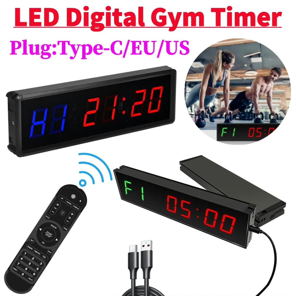 LED Digital Gym Timer Wall Mounted Digital Countdown Clock Fitness Timer Clock With Remote For Competition Training Stopwatch