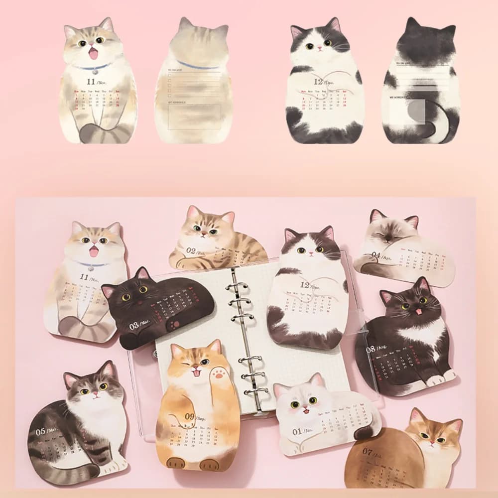 Organizzatore di calendario per animali Calendario da tavolo per gatti multifunzionale Agenda da scrivania carina Agenda annuale per animali domestici su due lati per regalo