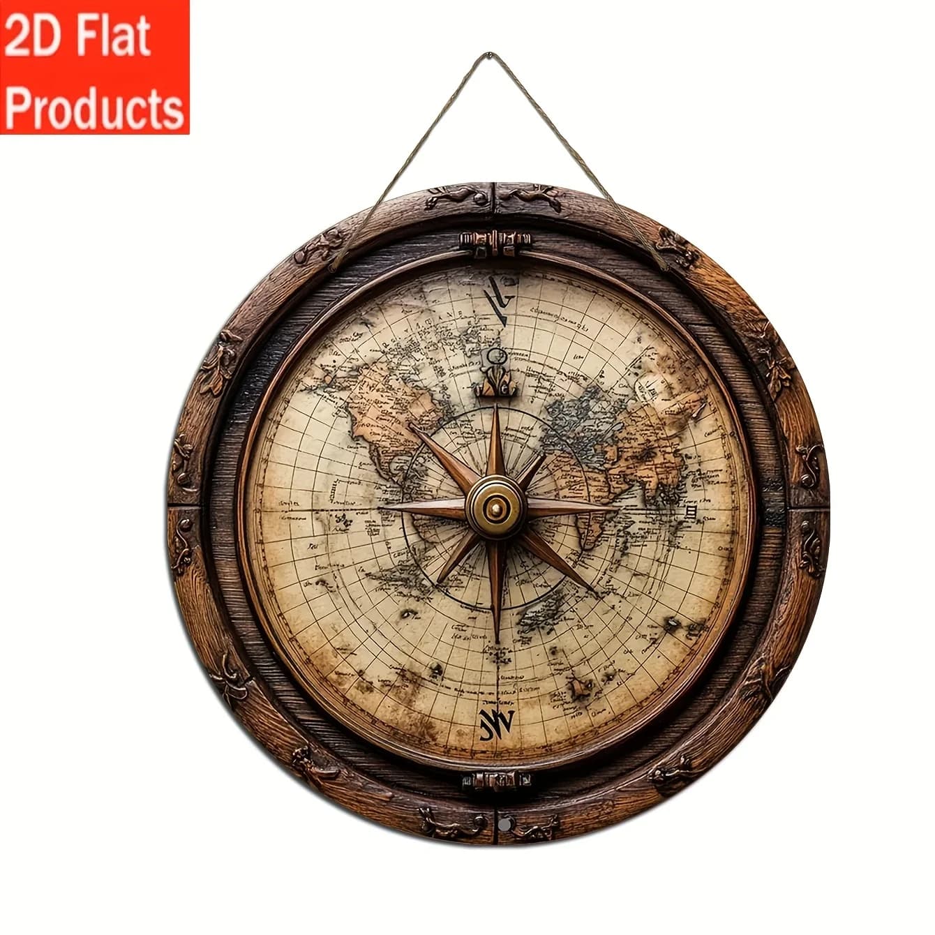 Mappa del Mondo Nautica Vintage in Legno - Placca Rotonda in Legno 8x8 Pollici con Rosa di Galileo