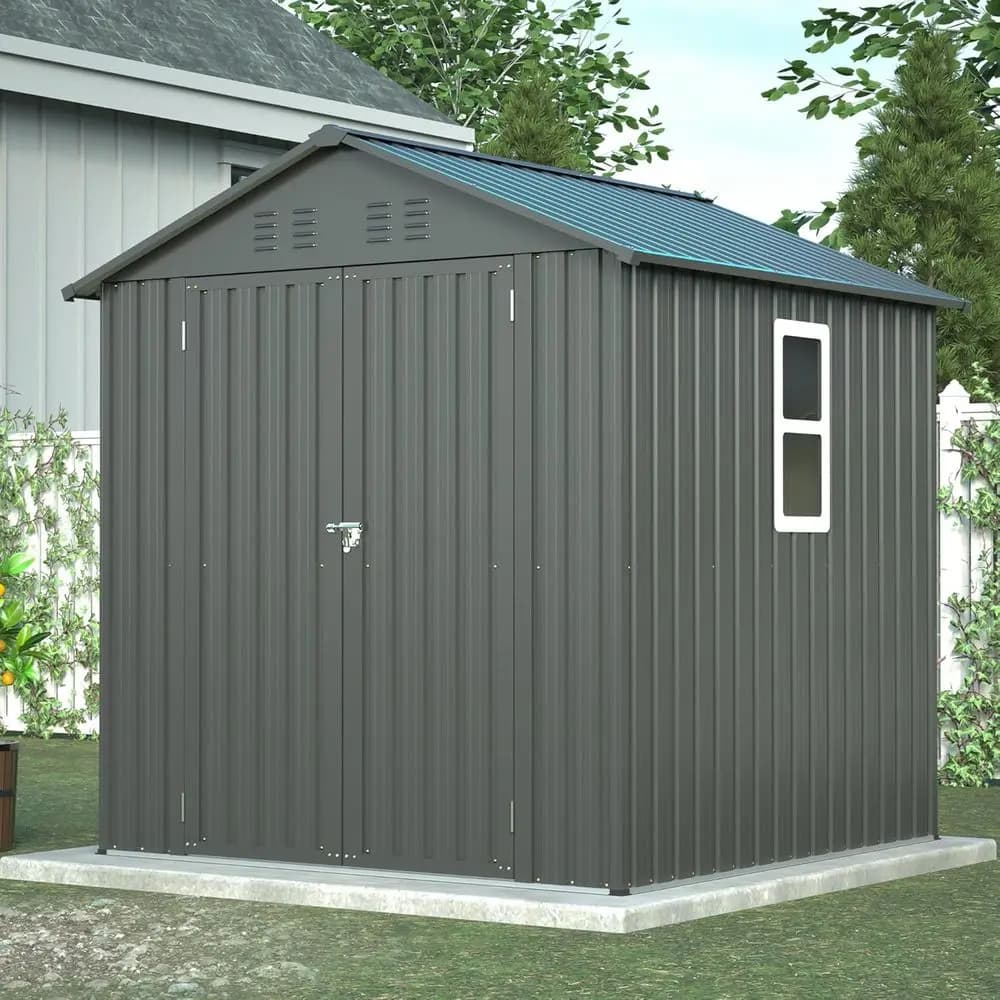 Casetta da Giardino in Metallo 6x6 - Capanno Porta Attrezzi in Acciaio per Cortile, Giardino, Patio e Prato in Nero